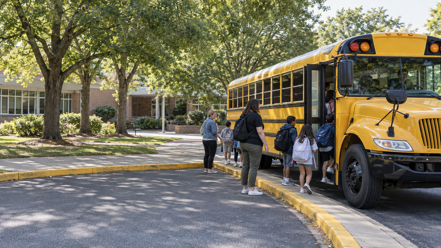 Sch bus 02 generic yellow school bus campus departure wide v01